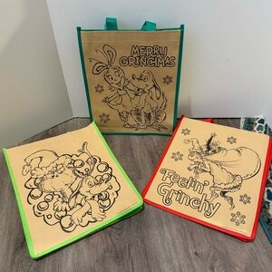 Awesome Color-Your-Own Grinch and Friends Tote Bags- Set of 3- NWT